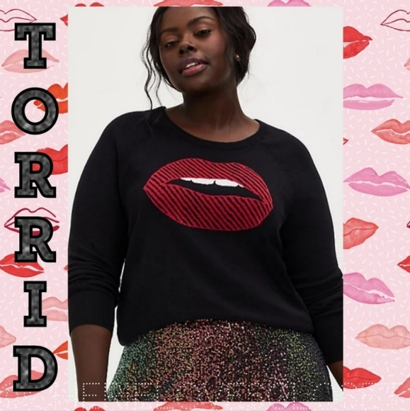 TORRID Lips Kiss Black Cotton Sweater! 💋 - Picture 1 of 8